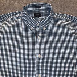 J Crew Size Large Mens Blue Green Gingham Plaid Long Sleeve Slim Fit 😎