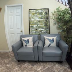 Beautiful Set Of Two Gray Accent Chairs In Excellent Conditions 