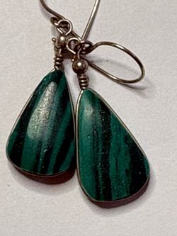 Natural Malachite Earrings Sterling Silver Handmade Vintage