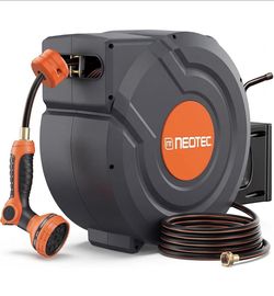Upgraded Retractable Garden Hose Reel 1/2 inch x 155 ft 9 Pattern Nozzle Heavy Duty Metal Bracket Wall-Mounted Any Length Lock Automatic Slow Return 1