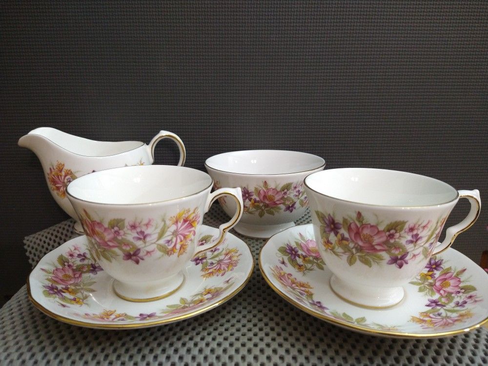 Vintage Colclough Bone China Cup And Saucer, Creamer, Sugar Bowl Made in England