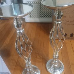 Pair Of 20"  Silver Candle Holders..New Items