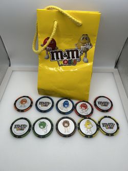 M&M World Las Vegas Casino Chips lot of 10 + bag