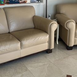 Camel Colored Leather Love Seat And Chair