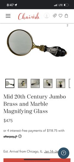 Mid 20th century, jumbo brass and marble magnifying glass