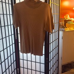 Beige Ribbed Mock Neck Top