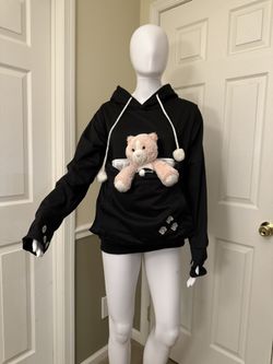 Unisex Pet Carrier Hoodie Cat Dog Pouch Holder Sweatshirt Top Small Black - New