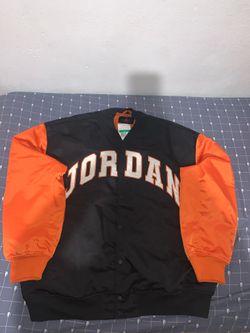 Jordan Brooklyn Men’s Collegiate Varsity Jacket Black and Orange Size:X-Large