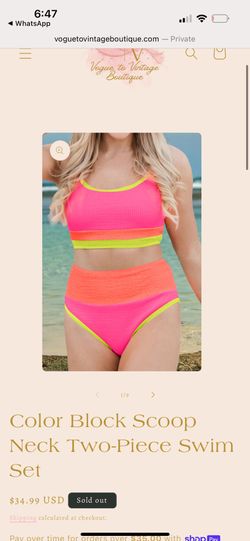 Color Block Scoop Neck Two-Piece Swim Set