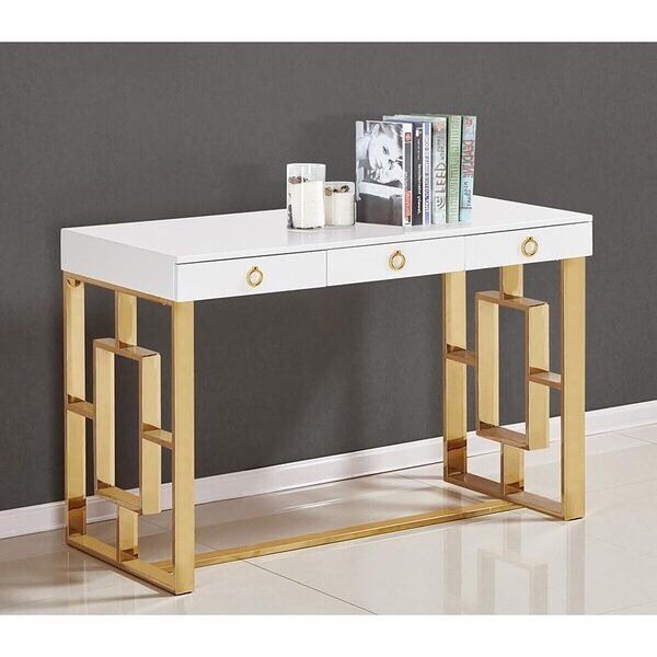 Brand New white lacquer and gold legs writing desk / NEW in box