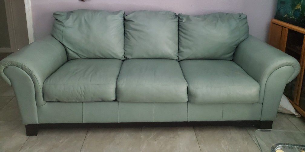 Light green leather couch