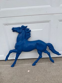 Large Blue Cast Iron Horse Wall Décor – Equestrian Western Art