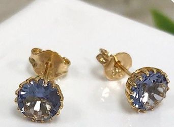 18k Gold & Tanzanite Cz  Blue Crystal Crown Studs