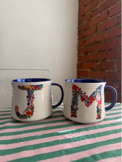 Anthropologie Floral Monogram Mug / Cup