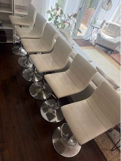 6 x Modern Upholstered Adjustable-Height Barstools with Footrest