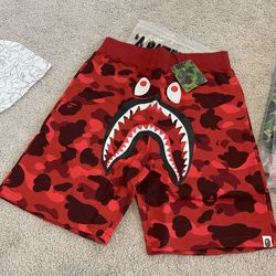 Bape Red Camo Shark Sweat Shorts - Size Large - Brand New Shorts - Streetwear
