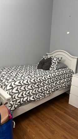 White Wood Bed Frame with Headboard