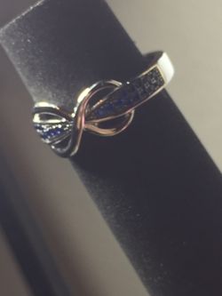 Silver Infinity pave blue ring size 8