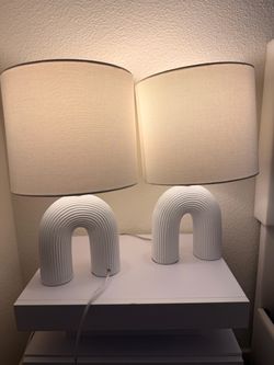 Set of 2 Modern Ceramic Arch Table Lamps – Bulbs Included