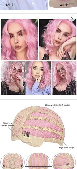 Pink Wig Colorful Wigs With Air Bangs Short Bob Wigs Women's Shoulder Length Wigs Curly Wavy Synthetic Cosplay Wig Bob Wig for Girls(12", Lovely Pink)