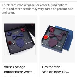  Wrist Corsage Boutonniere Wrist Flower Men Tie Set 8CM Dress Necktie Bowtie Corsage Pocket Square and Ties Clip Gift Box for Business 