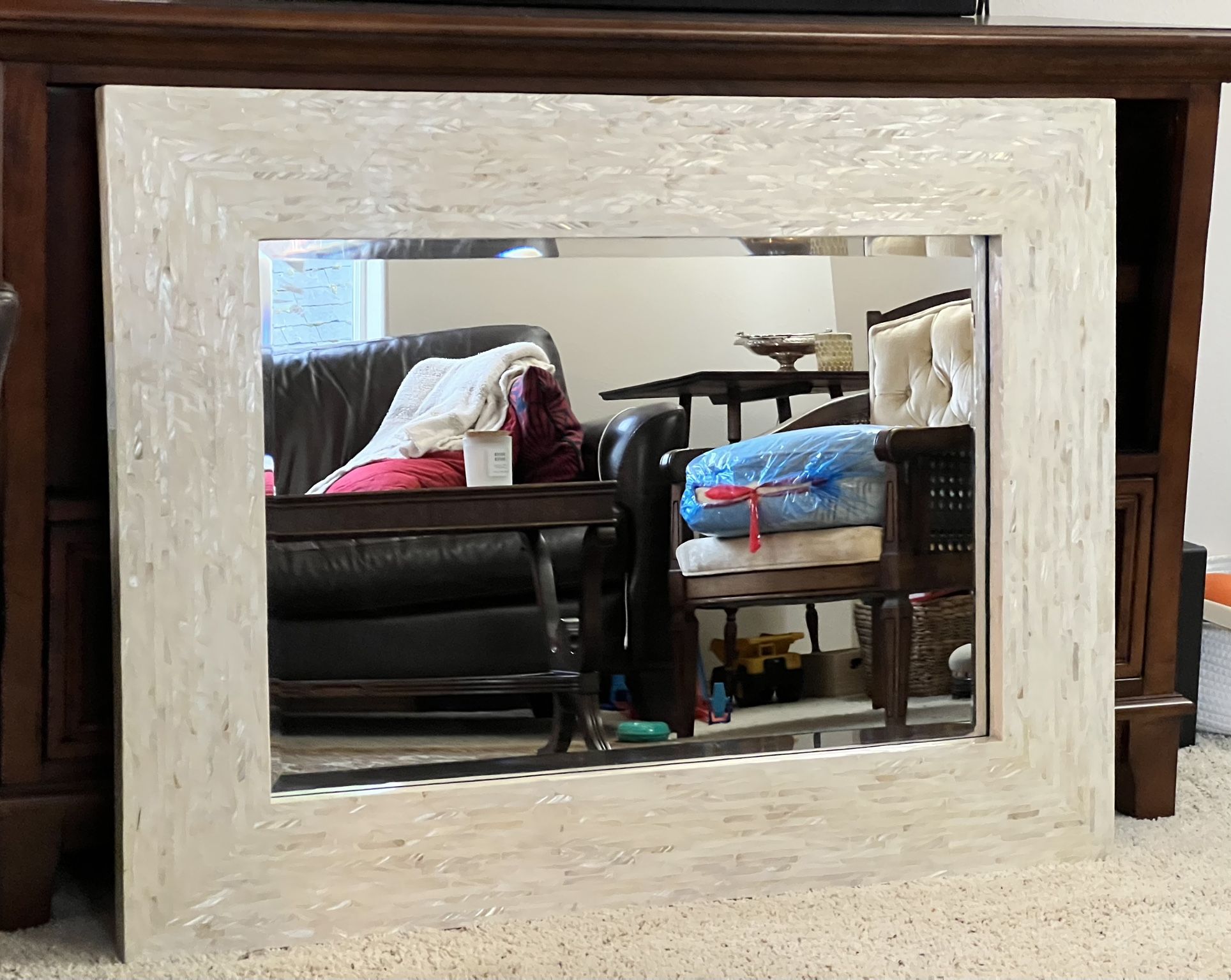 Large Elegant Pearl Mirror 40 1/2” By 34”