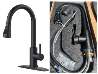 Black Kitchen Faucet with Pull Down Sprayer, High Arc Single Handle Classic Stainless Steel Sink Faucet 1 or 3 Hole, Suitable for Farmhouse Camper Lau