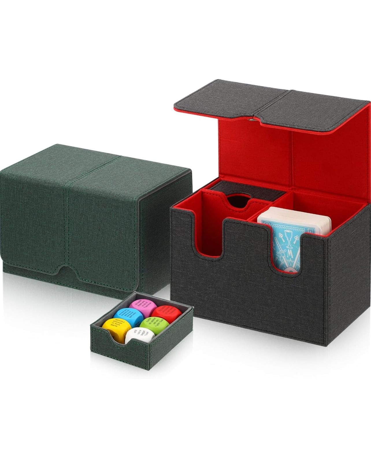 Brandnew 2 Pcs Card Box Leather Card Boxes Sleeved Cards Game Box for Collectible Cards Playing Card Box Compatible with TCG(Green, Black)