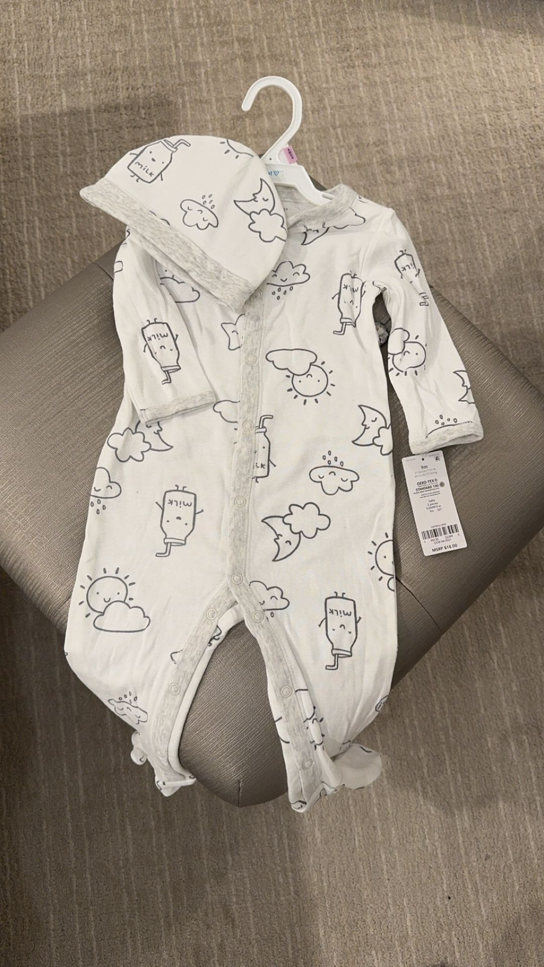 Brand New With Tags Carter’s Baby Layette Footer Pajamas With Hat