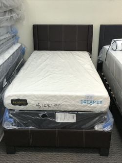 Dreamer 7.75” memory foam twin with twin headboard and frame