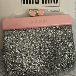 Miu Miu Beauty Gitter Silver and Pink Kiss-lock Mini Clutch.