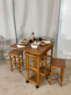 Drop Leaf Breakfast Bar & 2 Stools SPACE SAVER