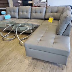 Grey Faux Leather Sofa Sectional 🔥buy Now Pay Later 