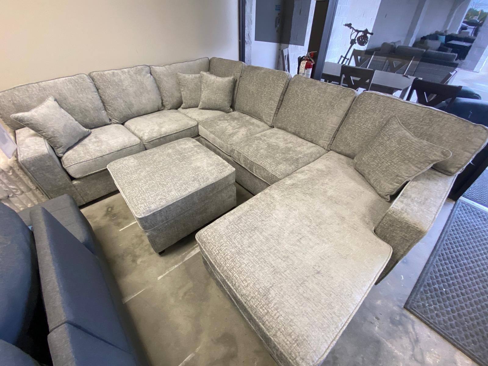FREE DELIVERY AND INSTALLATION - Grey 4pc Sofa Sectional Chaise with Ottoman - BRAND NEW!