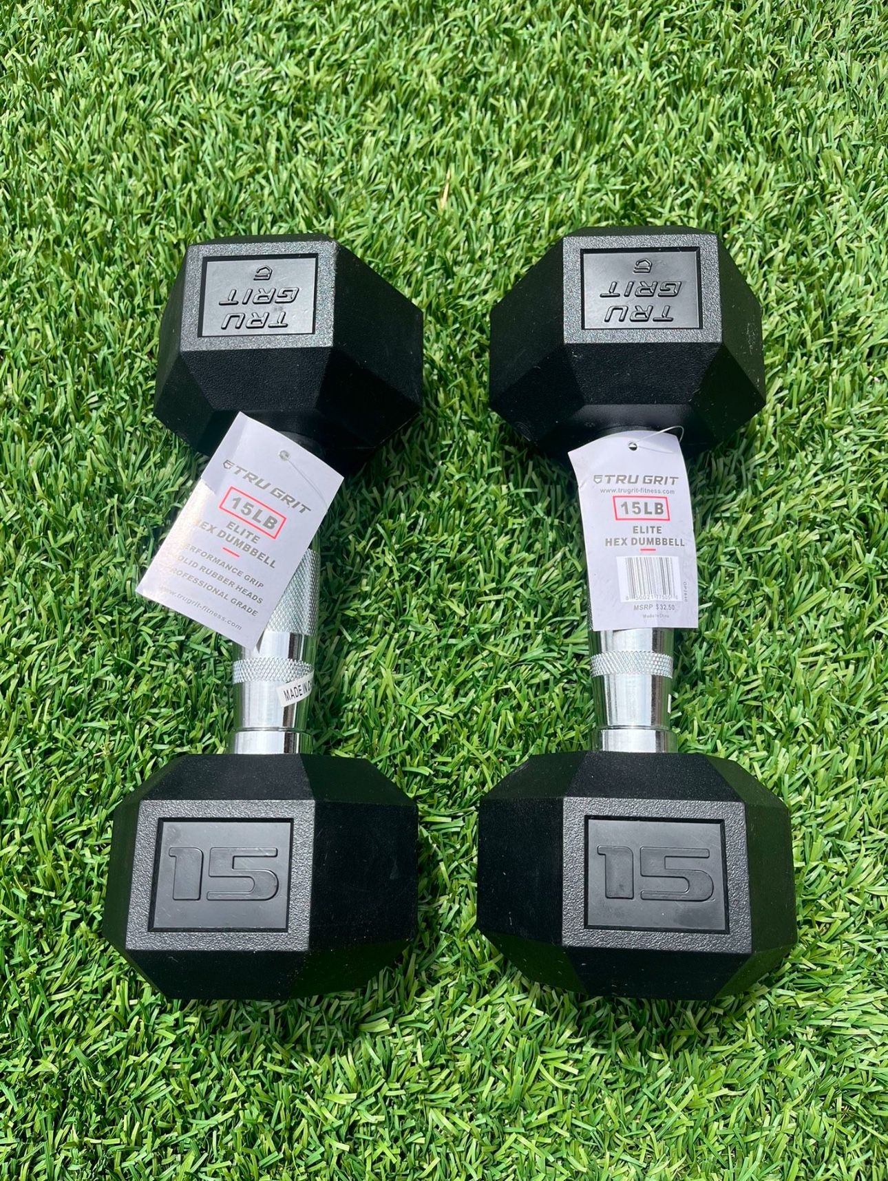 Brand NEW 15 Lb Rubber Hex Dumbbells Set