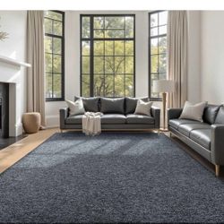 6x9 Washable Area Rugs for Bedroom Living Room, Low Pile Thin Rug Solid Color, Non-Slip Carpet Indoor for Home Decor (Grey)