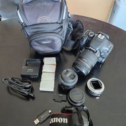 Canon T3i Rebel Complete starter kit. Lenses, Batteries, Carry case, 32G SD Card, Tripod