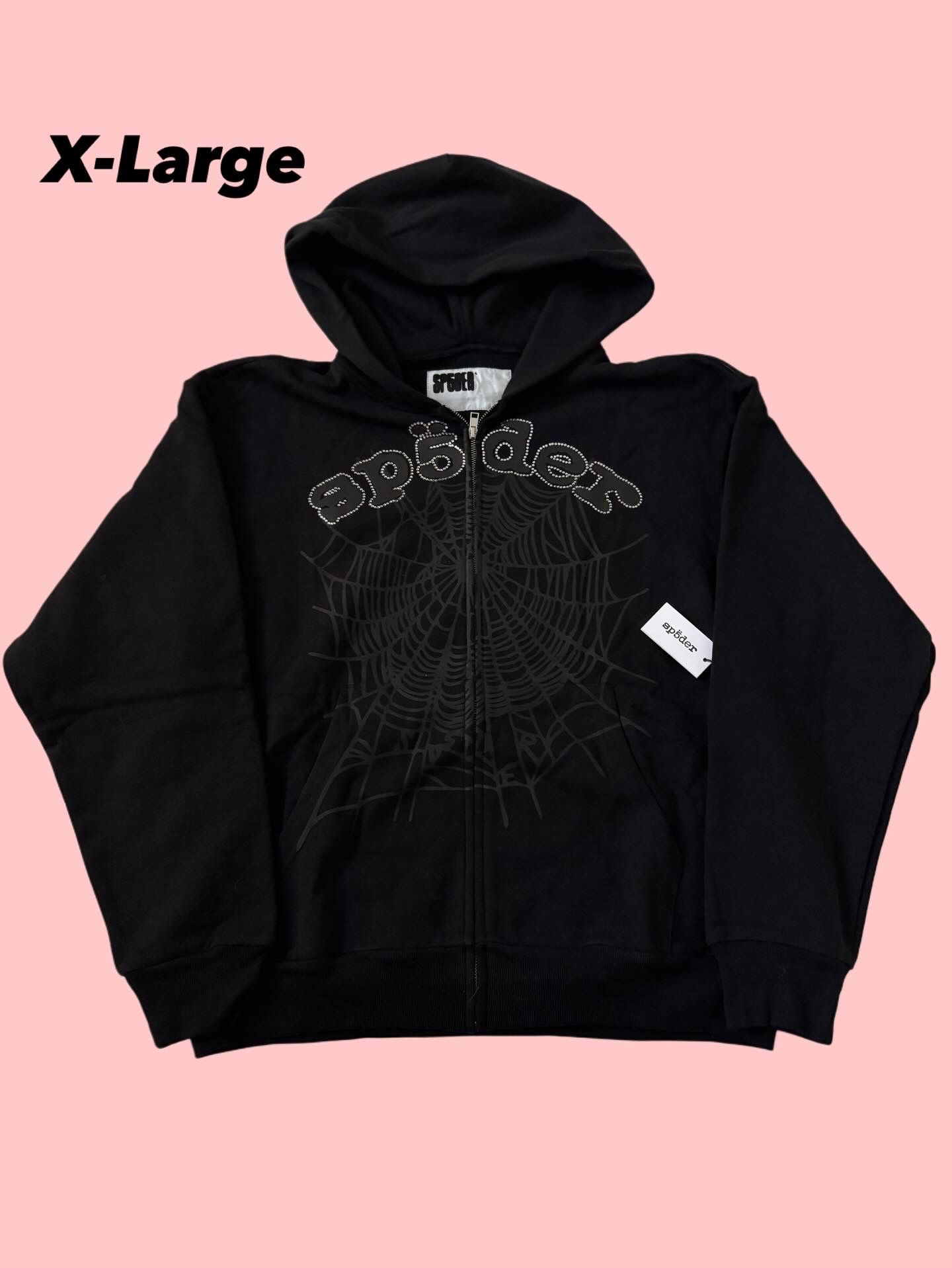 Black Sp5der OG Web V2 Rhinestone Zip Up