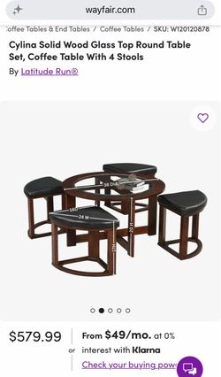 Space-Saving Round Coffee Table Set with 4 Nesting Stools – Great Condition!