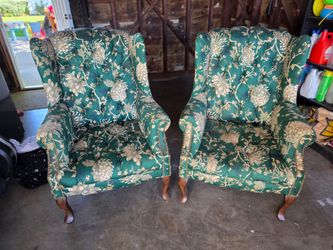 Beautiful Wing Back Chairs Green Floral Pattern