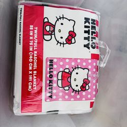 Hello Kitty Twin / Full Raschel Blanket Polka Dots Pink
