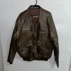 Bradford Exchange Leather Jacket Men’s 2XL Brown Aviator Lined Vintage American Flag USA 