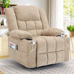 Open Box- 360°Swivel Rocker Recliner for Adults with Massage and Heating,Nursery Glider Recliner with Side Pockets Manual Recliner Chair Cup Holders f