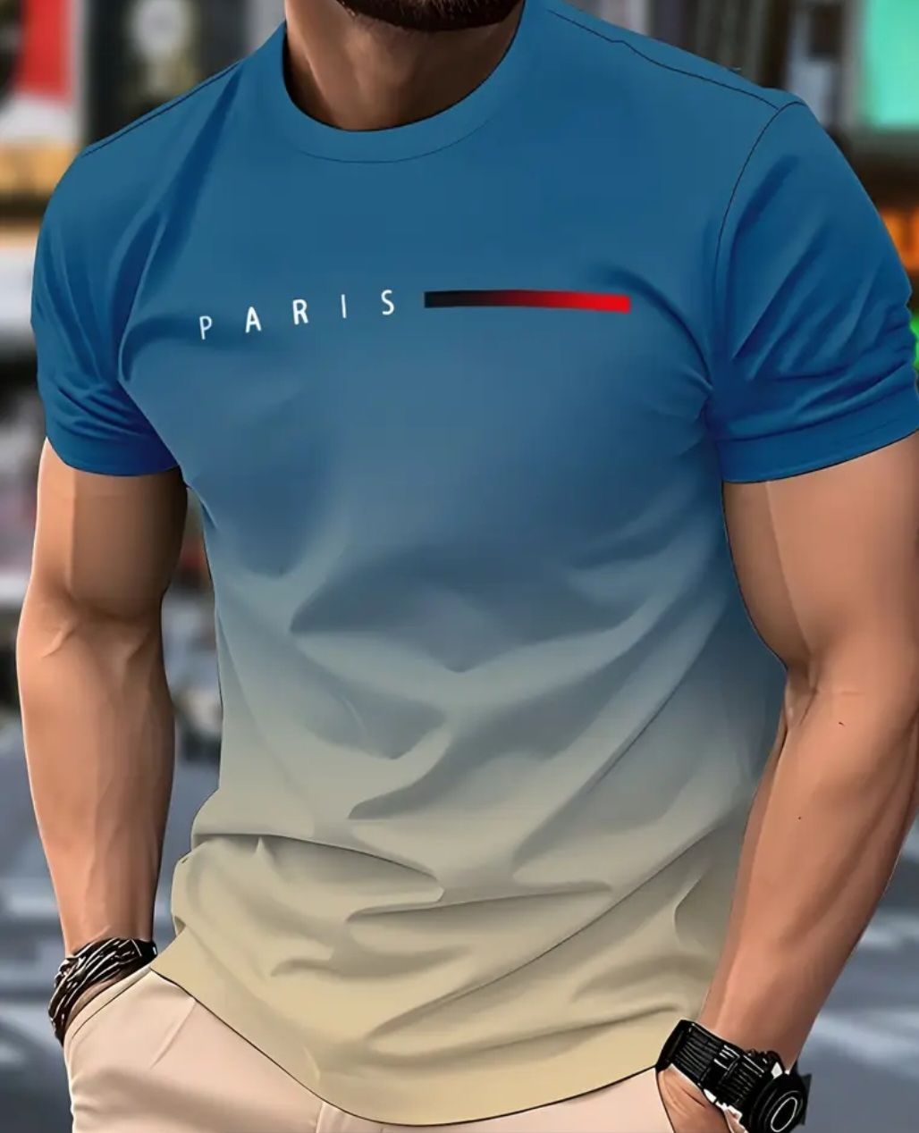 Blue Paris Printed Men's T-Shirts M