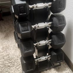 CAP Barbell Rubber Coated Dumbbell Weight Set with Vertical Rack