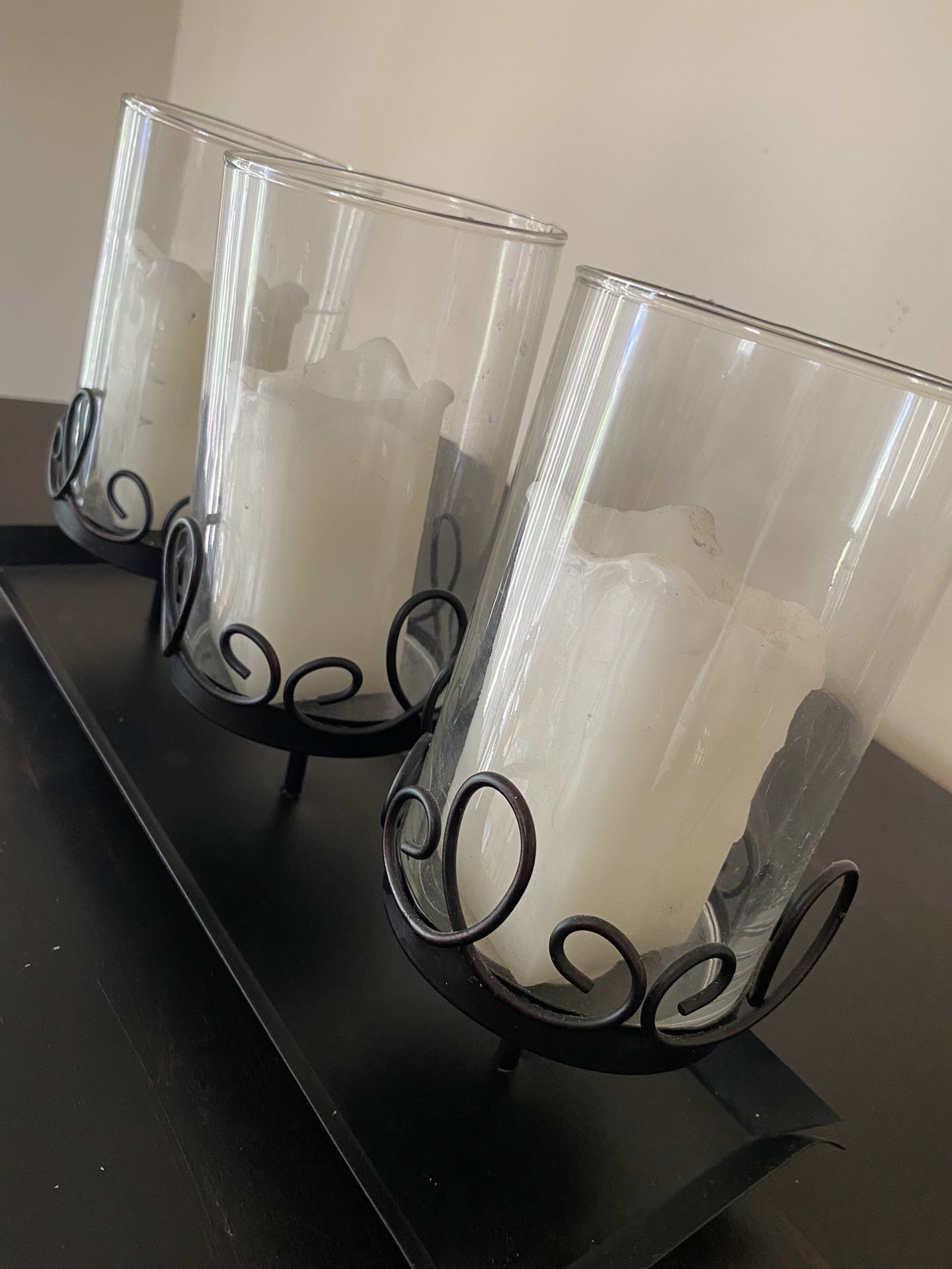 Candle Holder with Black Metal Stand 3 Pillar Centerpiece for Wedding Party Home Décor