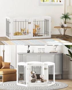 GOT PUPS? YOU NEED THESE! Freestanding Walk-Through Dog Gates, 6 Panel Or 4 Panel!