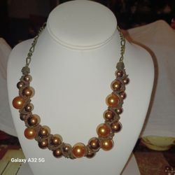 Vintage Coldwater Creek Bronze Bead Necklace 19"long Plus 2" Ext.