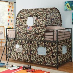 Camouflage Tent Loft Bed with Ladder Army Green✨Financing Available Only $10 Down Payment✨