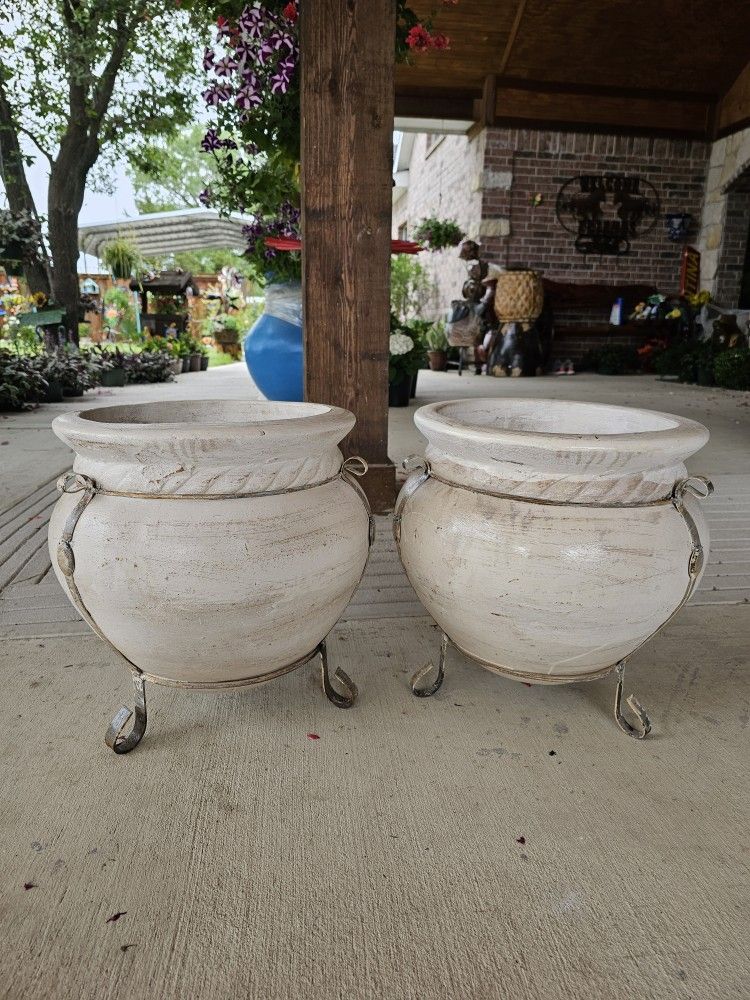 Rope White Round Clay Pots, Planters, Plants. Pottery $55 cada una